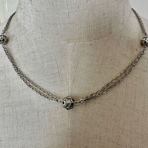 Sarah Coventry silver tone double chain rhinestone ball beaded necklace